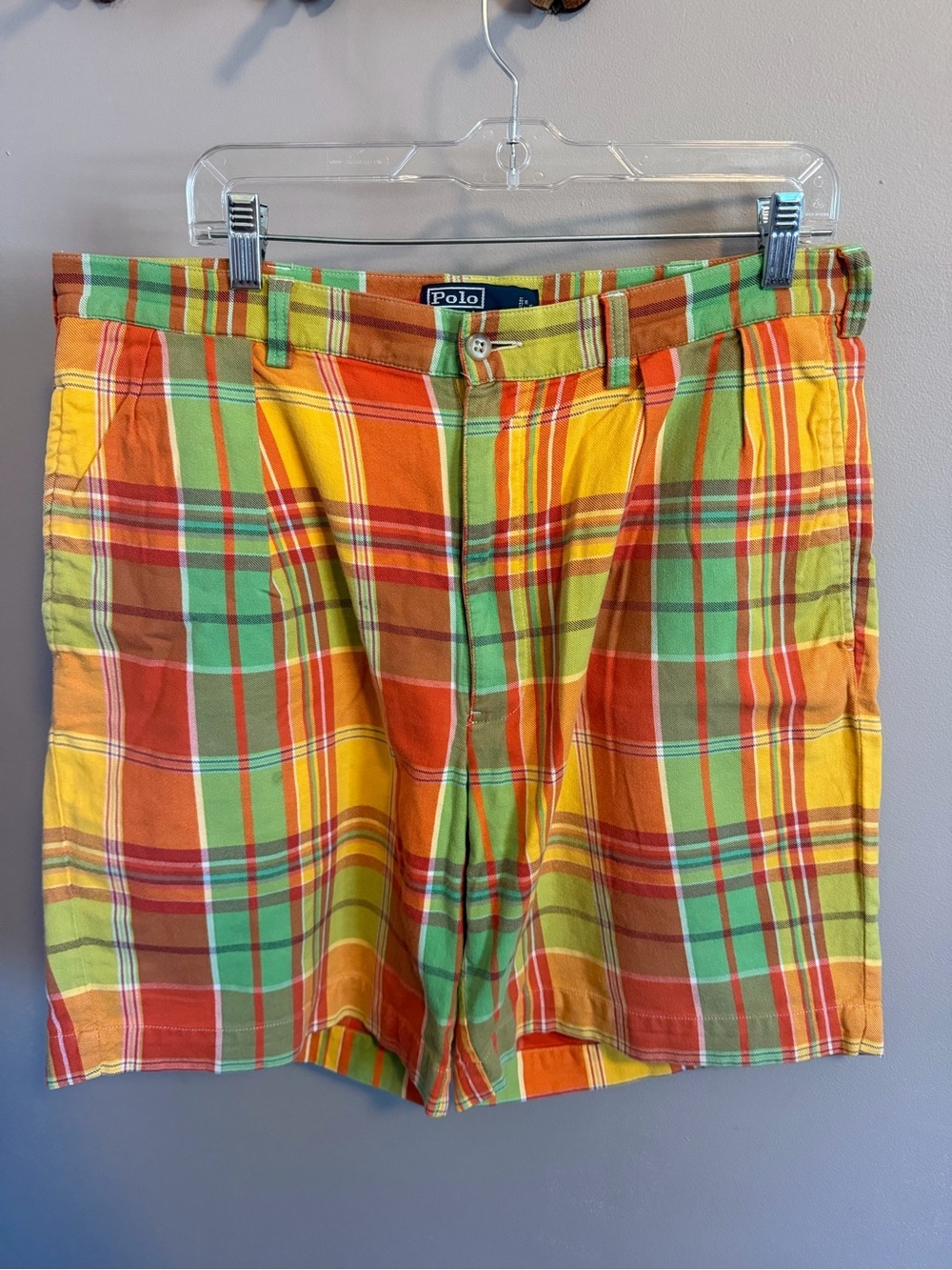 Polo Ralph Lauren Vintage 90s Multi-Color Plaid Tyler Cotton Shorts Size 36